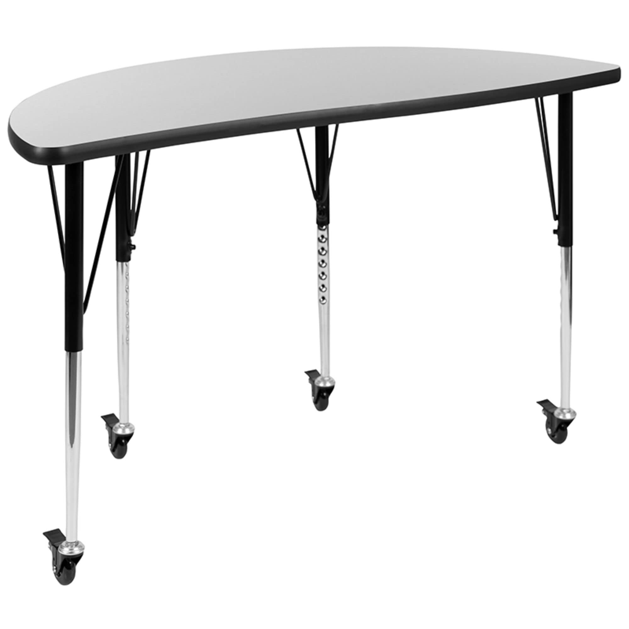 Flash Furniture Emmy Mobile 76" Oval Wave Flexible Laminate Activity Table Set With 16" Student Stack Chairs, Grey/Black